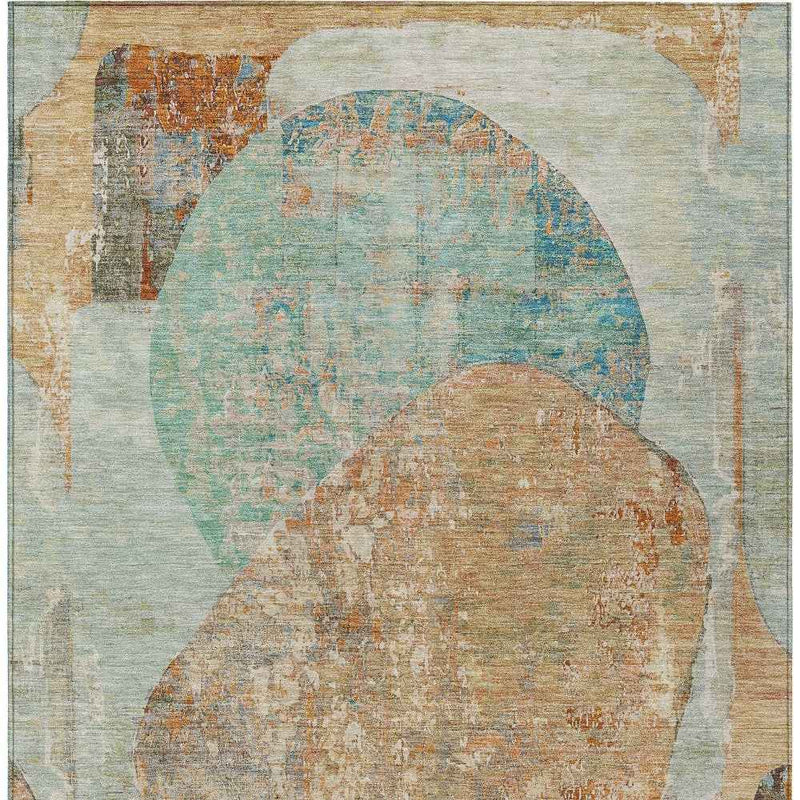 3' X 5' Teal Blue And Copper Abstract Washable Indoor Outdoor Area Rug