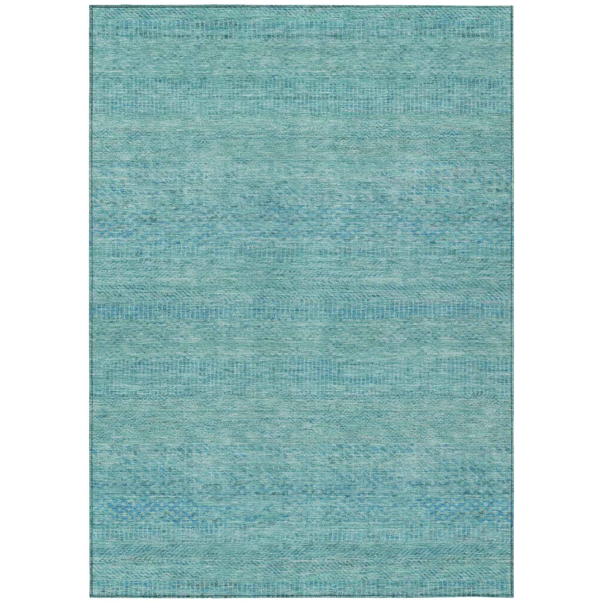 8' X 10' Aqua And Teal Blue Striped Washable Indoor Outdoor Area Rug