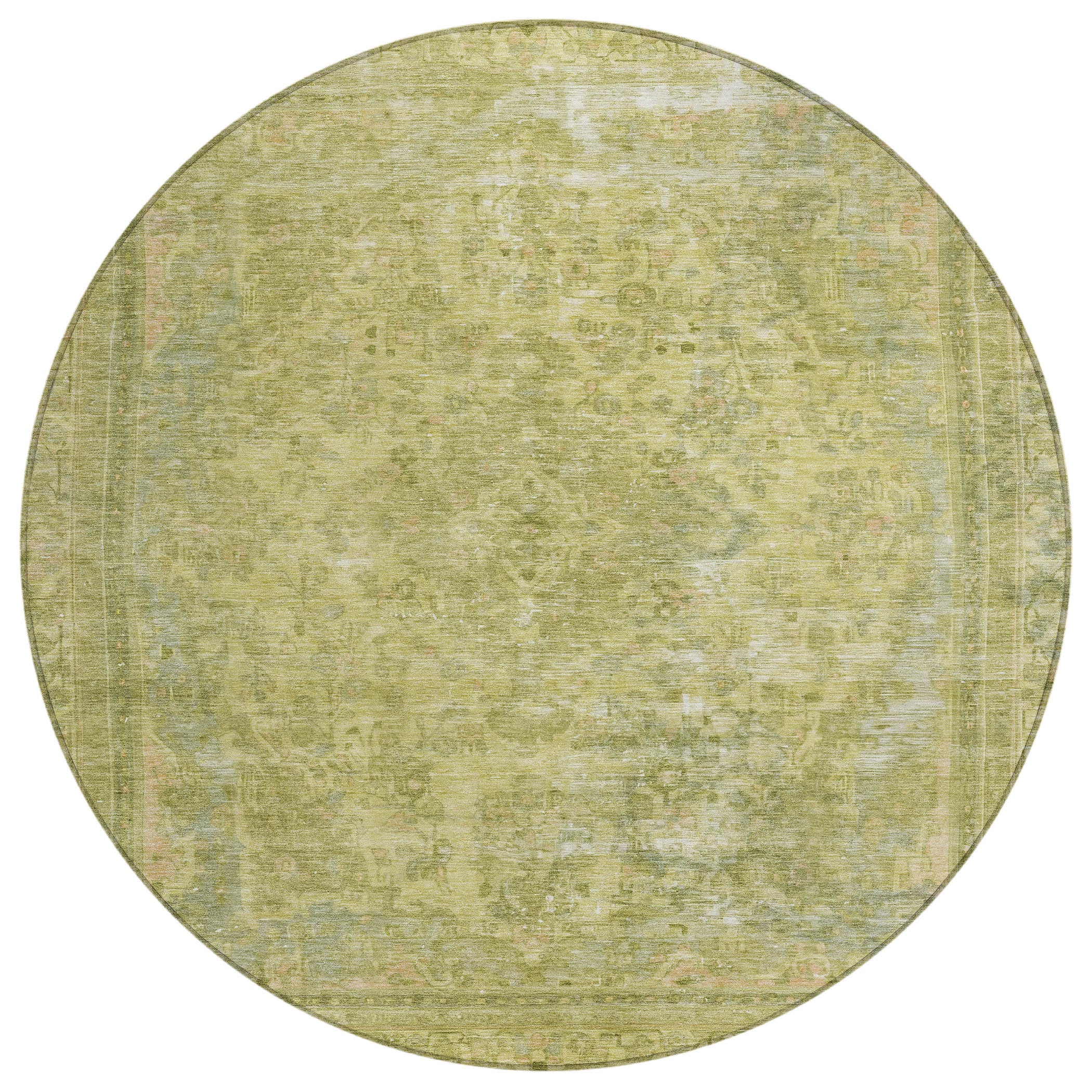 8' Fern Green And Sage Round Medallion Washable Indoor Outdoor Area Rug - Sports & Outdoor
