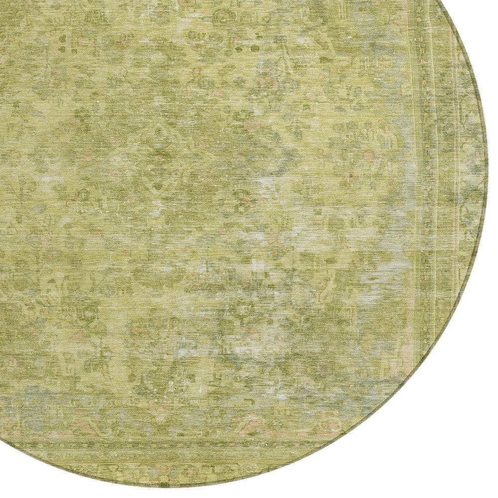 8' Fern Green And Sage Round Medallion Washable Indoor Outdoor Area Rug - Sports & Outdoor
