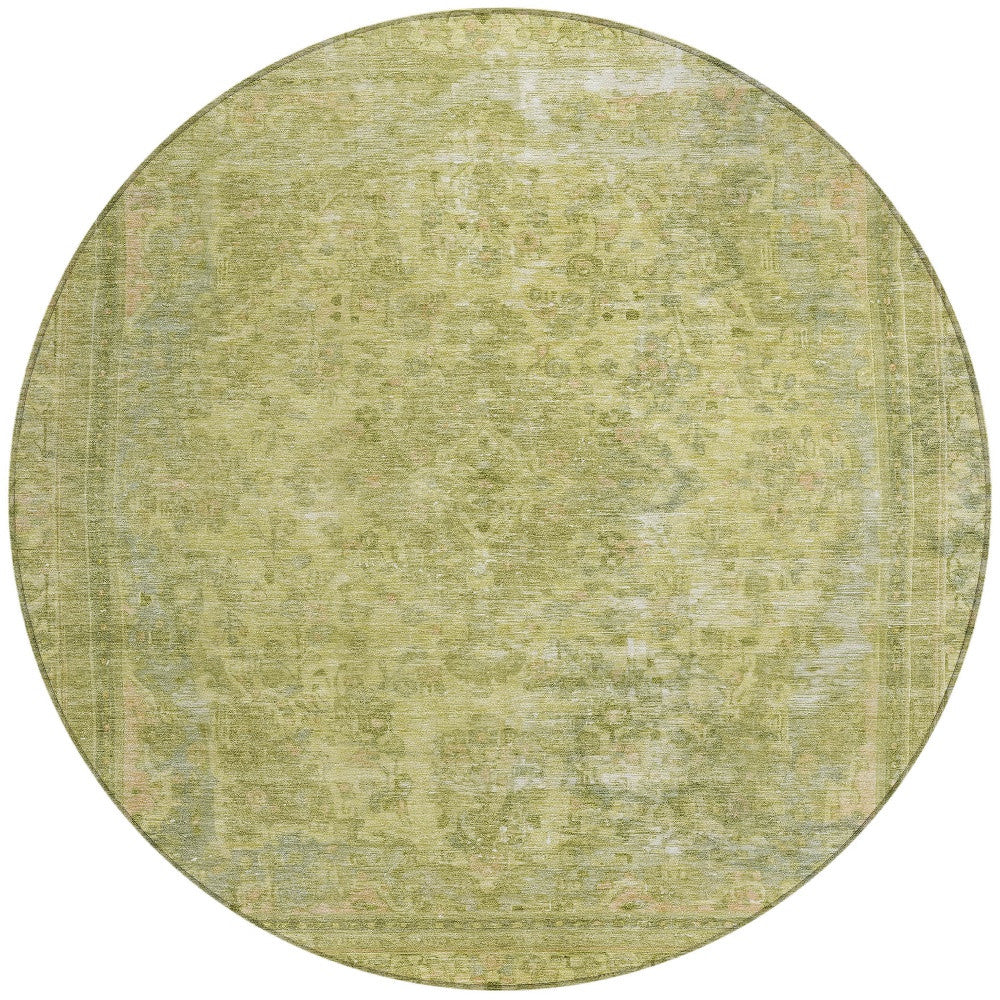 8' Fern Green And Sage Round Medallion Washable Indoor Outdoor Area Rug - Sports & Outdoor