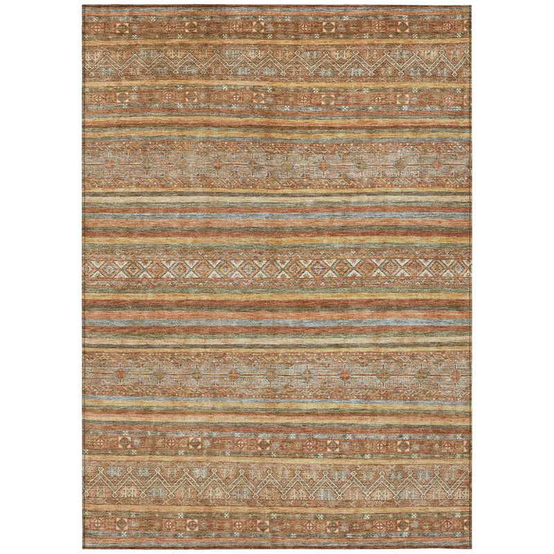 8' X 10' Terra Cotta Copper And Gray Southwestern Washable Indoor Outdoor Area Rug