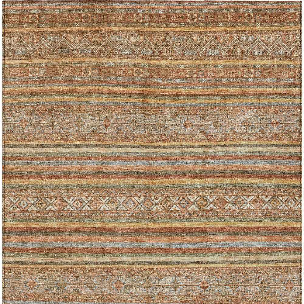 8' X 10' Terra Cotta Copper And Gray Southwestern Washable Indoor Outdoor Area Rug