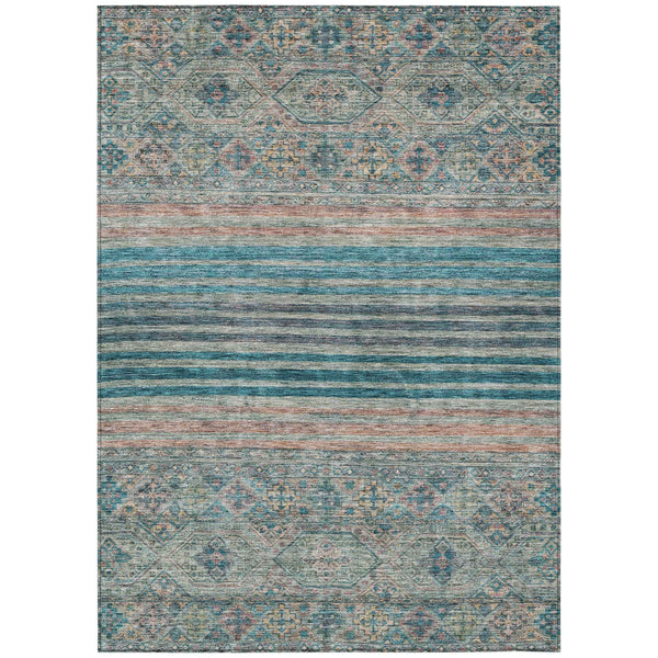 10' X 14' Teal Blue Salmon And Beige Medallion Washable Indoor Outdoor Area Rug