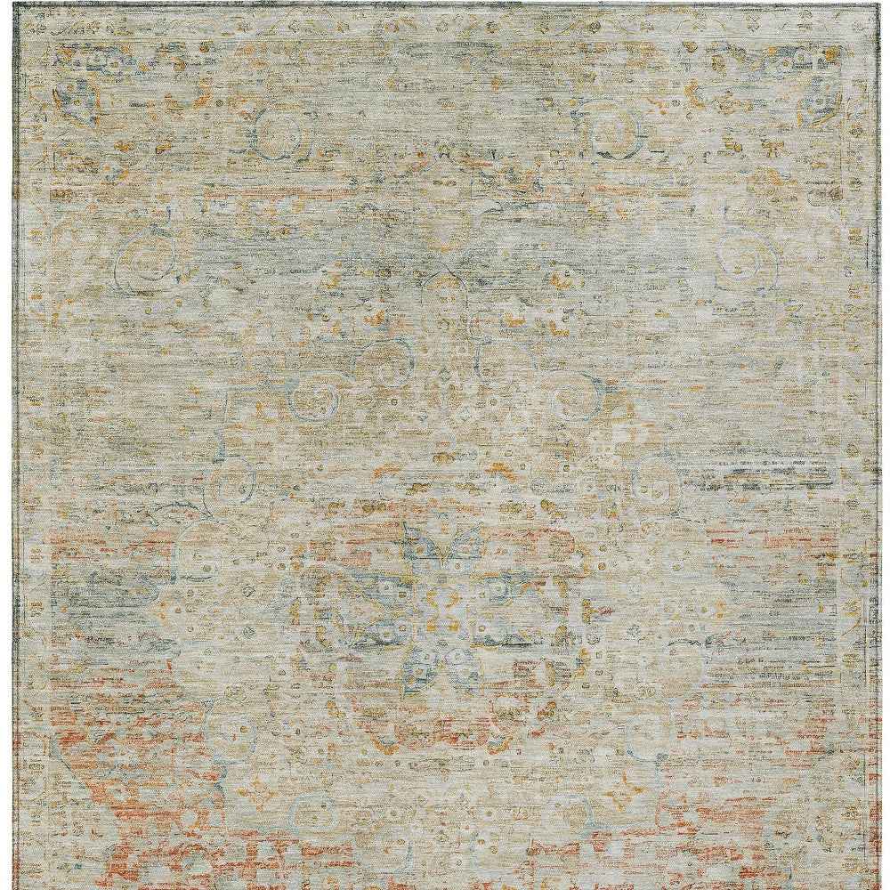 10' X 14' Tan And Beige Medallion Washable Indoor Outdoor Area Rug