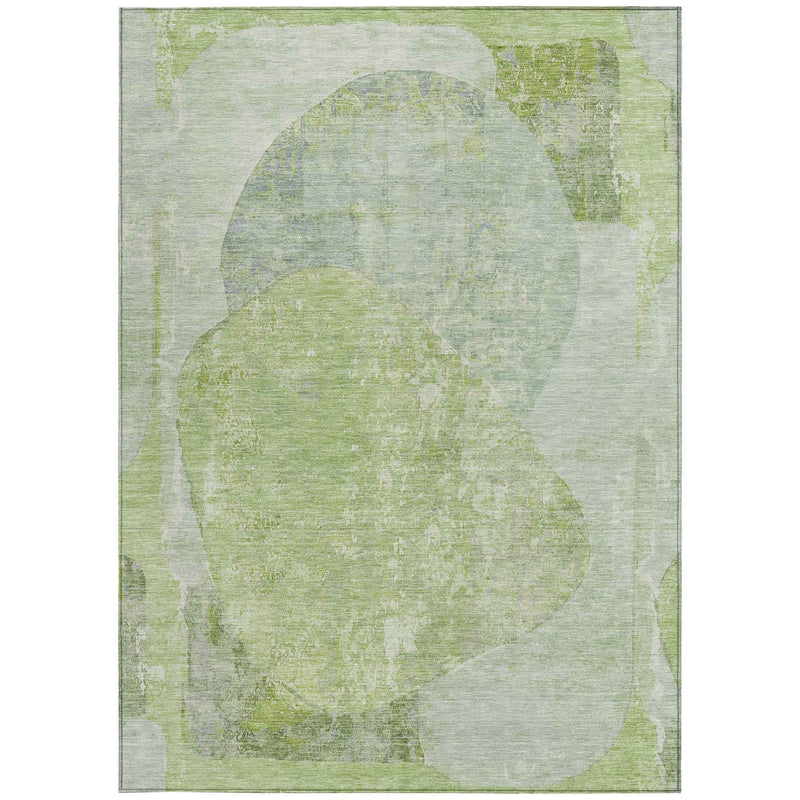 3' X 5' Artichoke Green And Mint Green Abstract Washable Indoor Outdoor Area Rug
