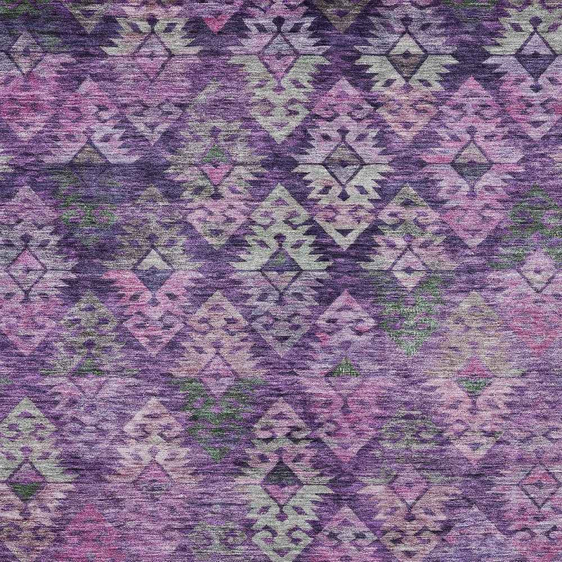 10' X 14' Eggplant Plum And Lavender Aztec Washable Indoor Outdoor Area Rug