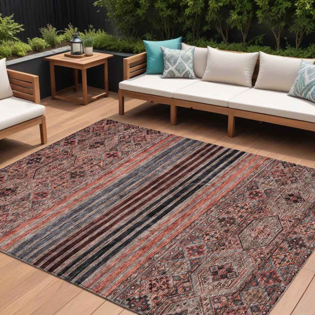10' X 14' Rust Gray And Salmon Medallion Washable Indoor Outdoor Area Rug
