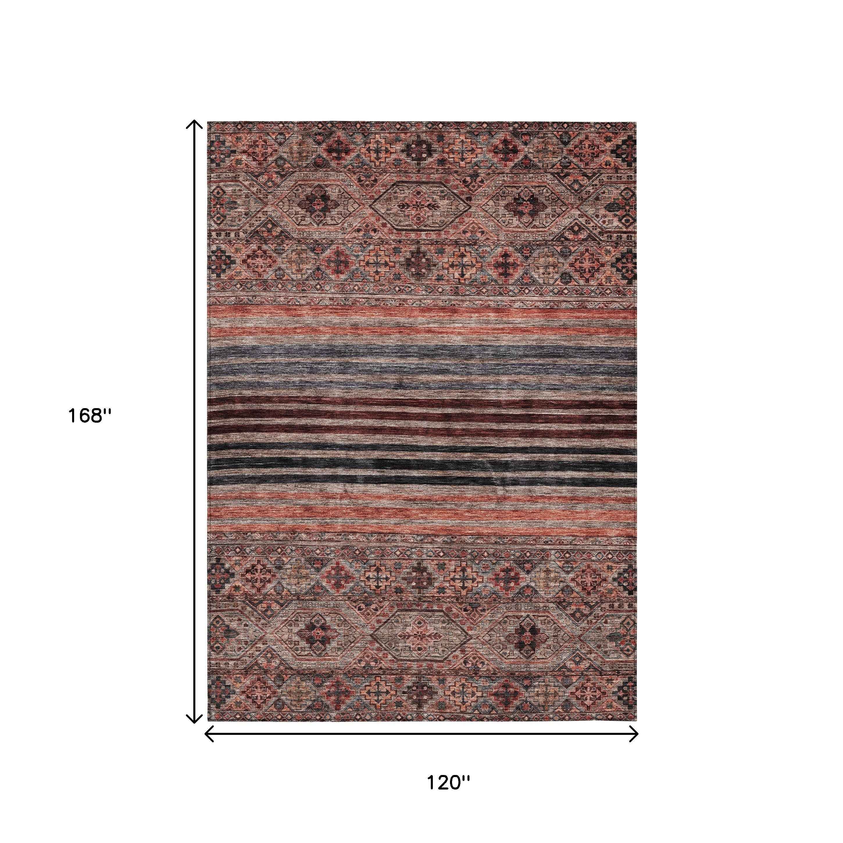 10' X 14' Rust Gray And Salmon Medallion Washable Indoor Outdoor Area Rug