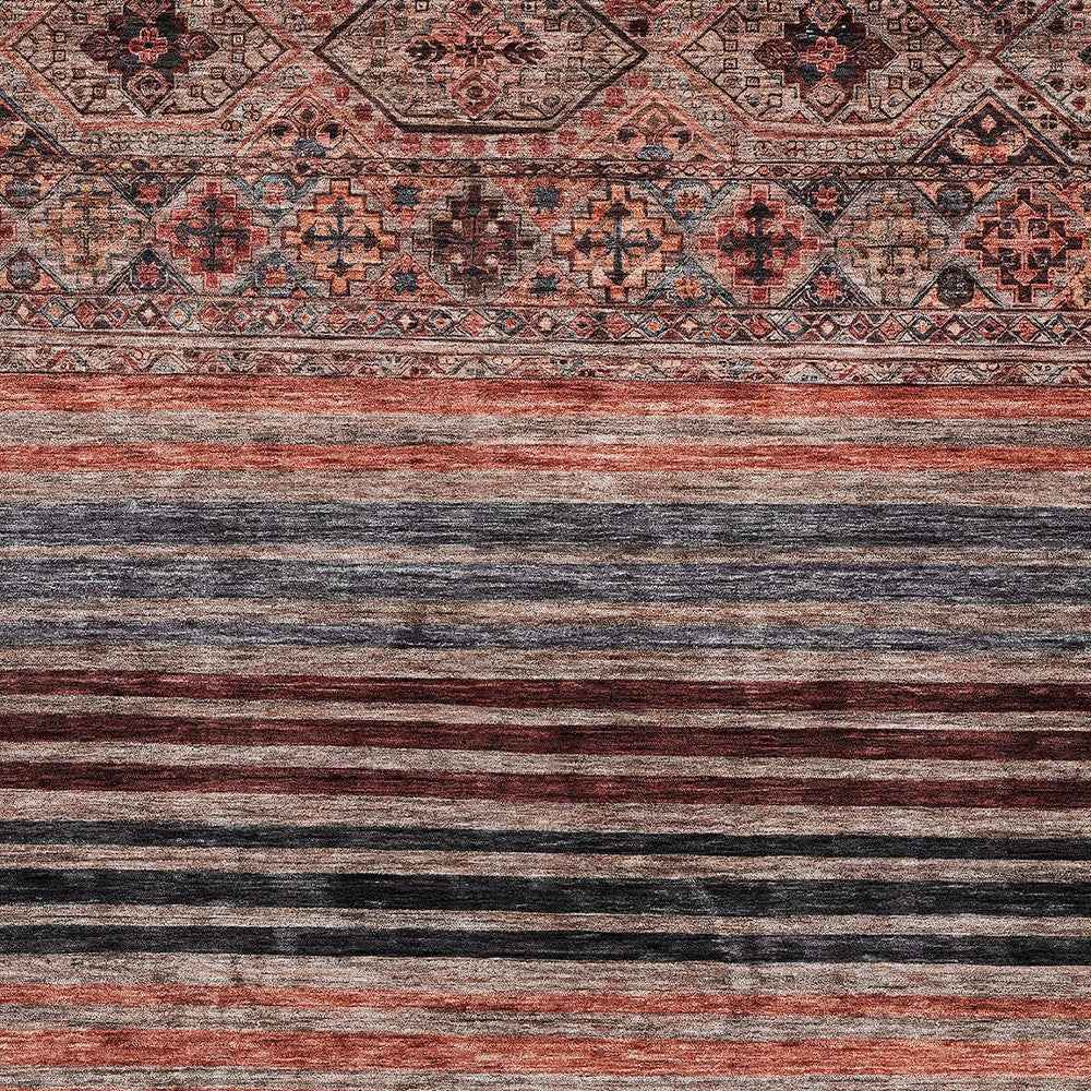 10' X 14' Rust Gray And Salmon Medallion Washable Indoor Outdoor Area Rug