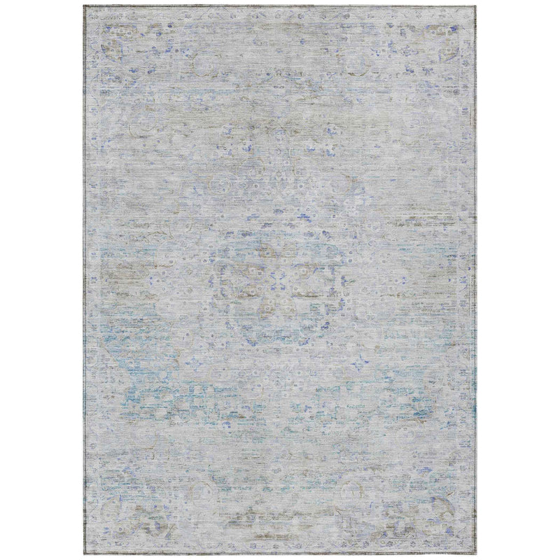 10' X 14' Beige And Blue Medallion Washable Indoor Outdoor Area Rug