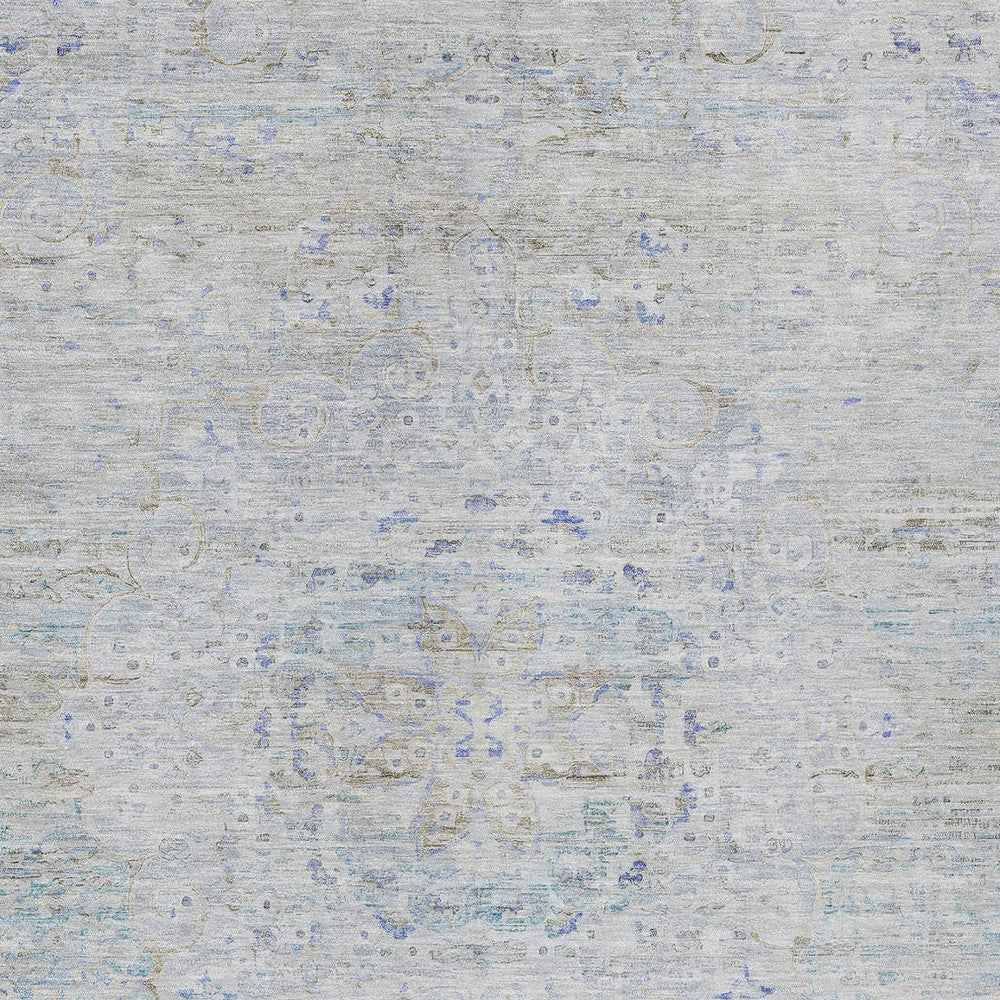 10' X 14' Beige And Blue Medallion Washable Indoor Outdoor Area Rug