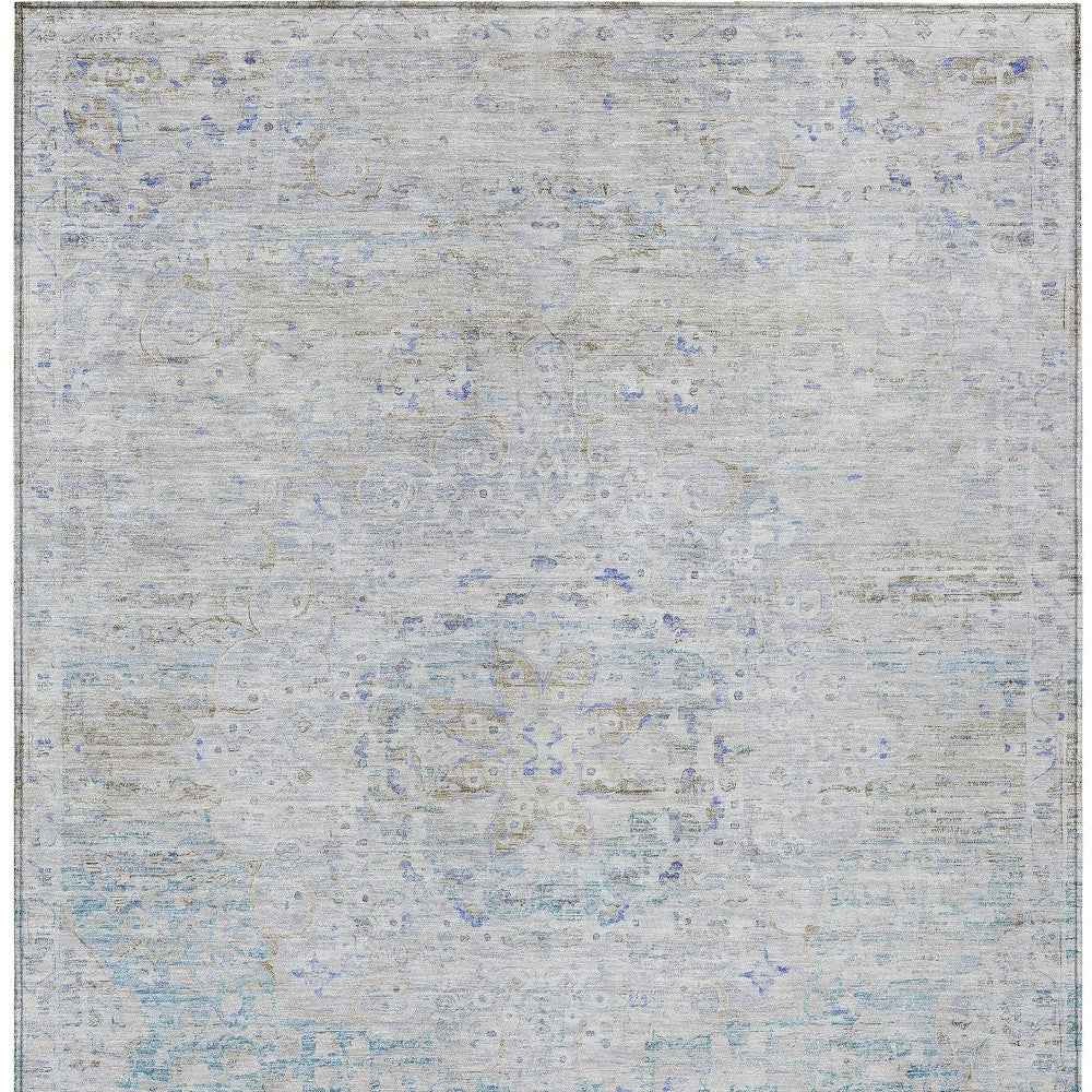 10' X 14' Beige And Blue Medallion Washable Indoor Outdoor Area Rug