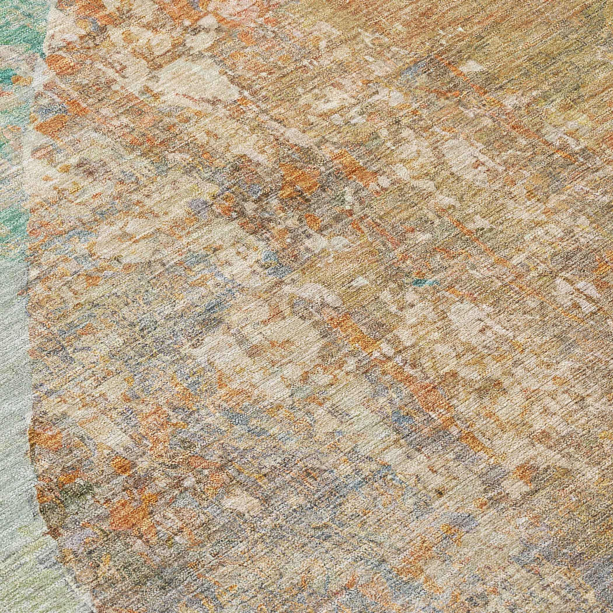 8' Teal Blue And Copper Round Abstract Washable Indoor Outdoor Area Rug