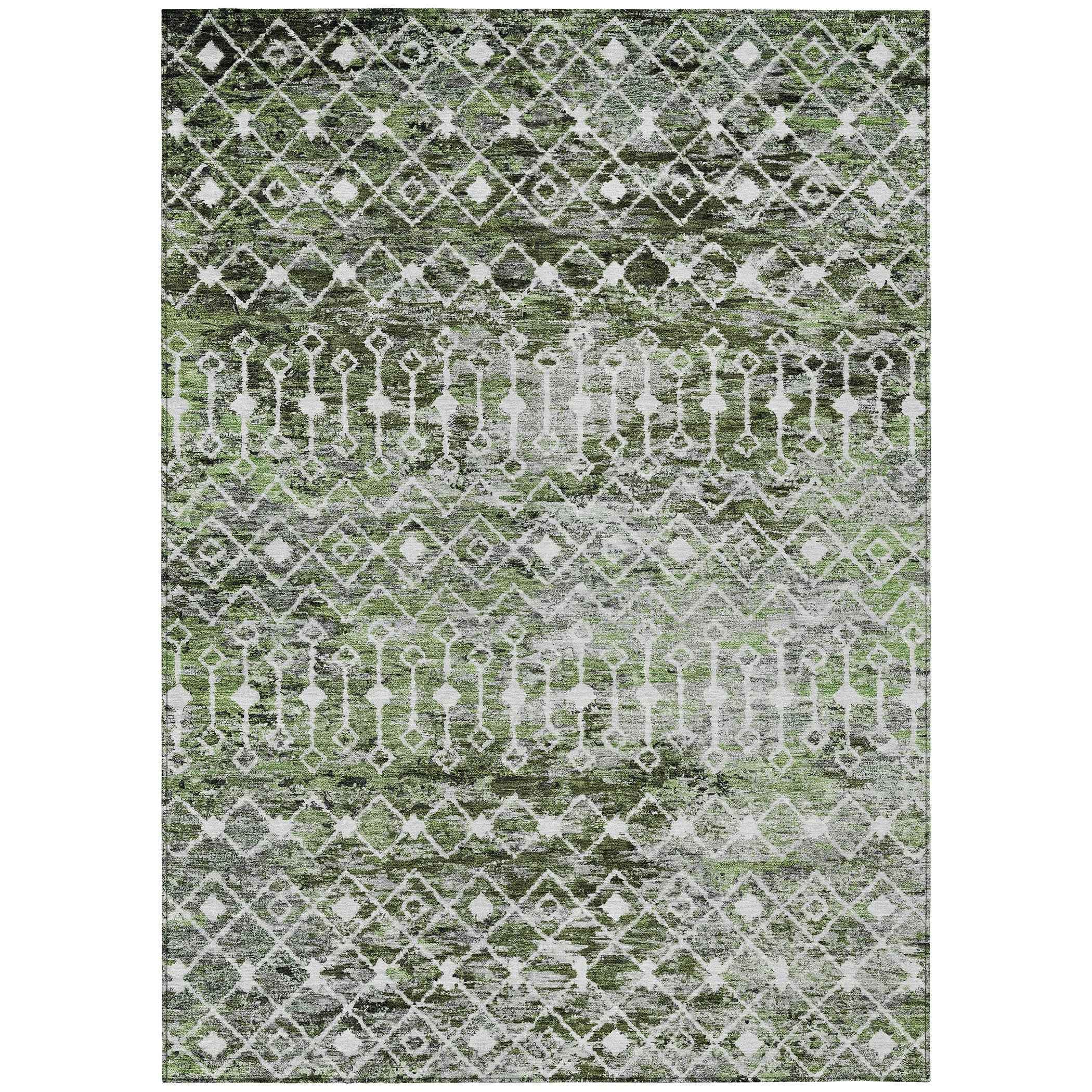 8' X 10' Olive Green And Ivory Argyle Washable Indoor Outdoor Area Rug
