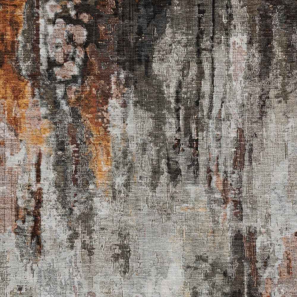 3' X 5' Gray Rust And Ivory Abstract Washable Indoor Outdoor Area Rug