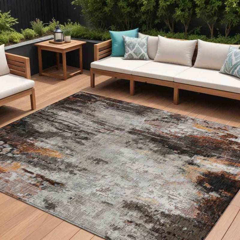 8' X 10' Gray Rust And Ivory Abstract Washable Indoor Outdoor Area Rug