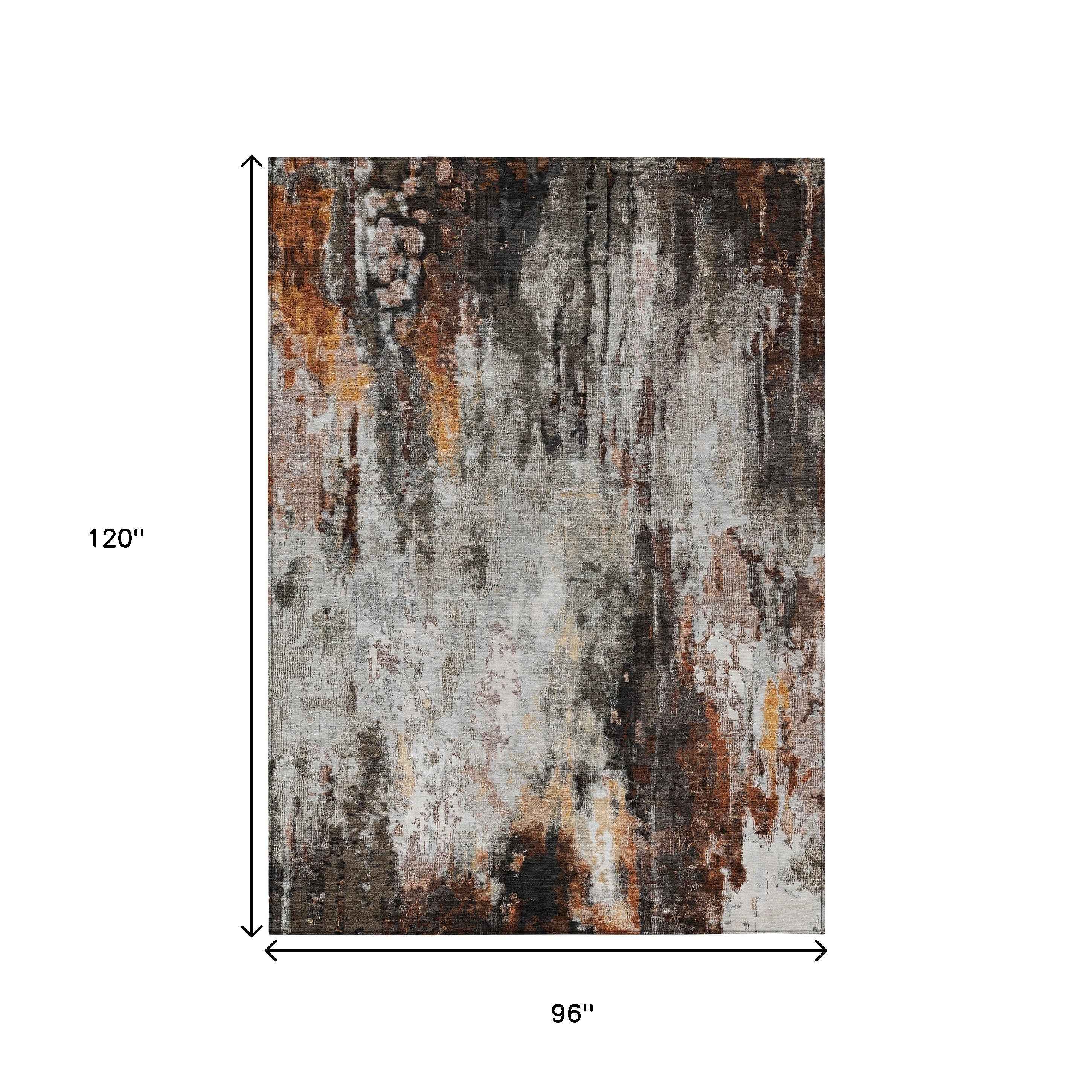8' X 10' Gray Rust And Ivory Abstract Washable Indoor Outdoor Area Rug
