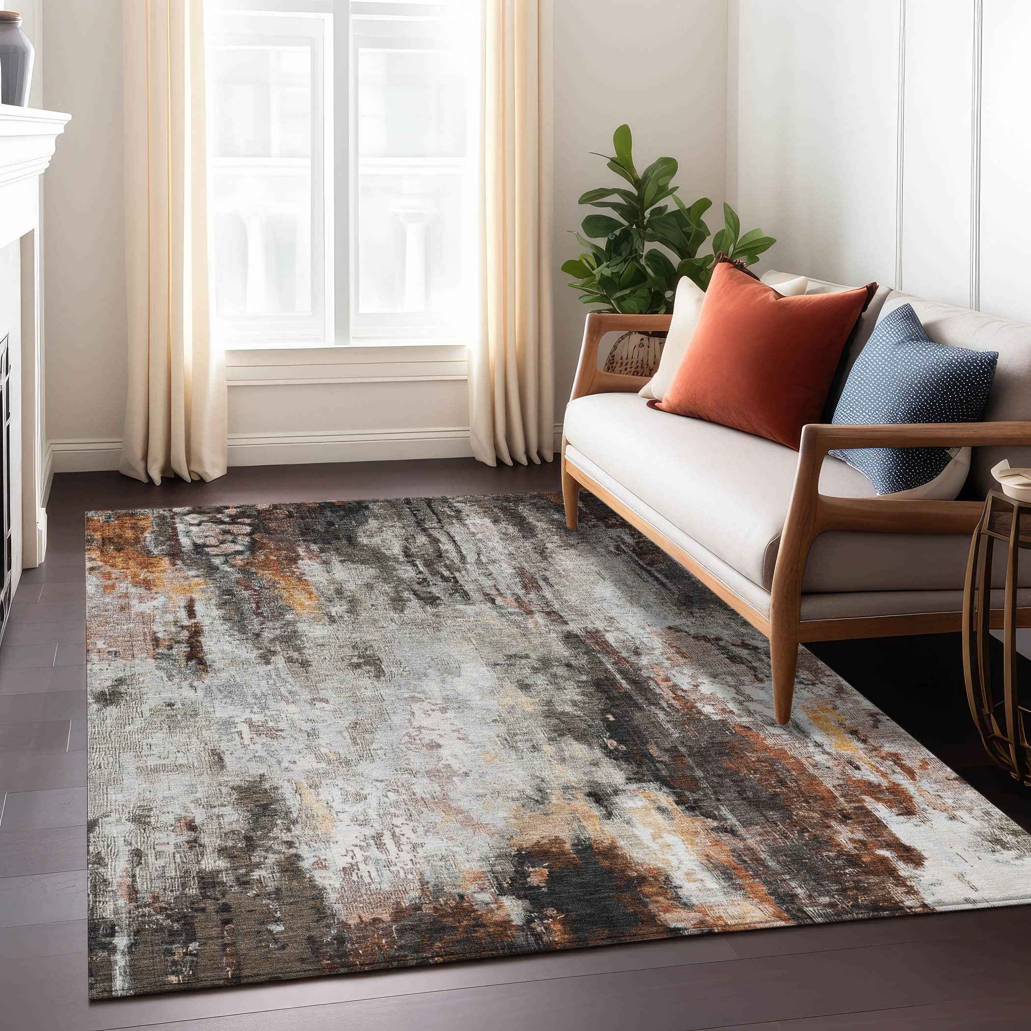 8' X 10' Gray Rust And Ivory Abstract Washable Indoor Outdoor Area Rug
