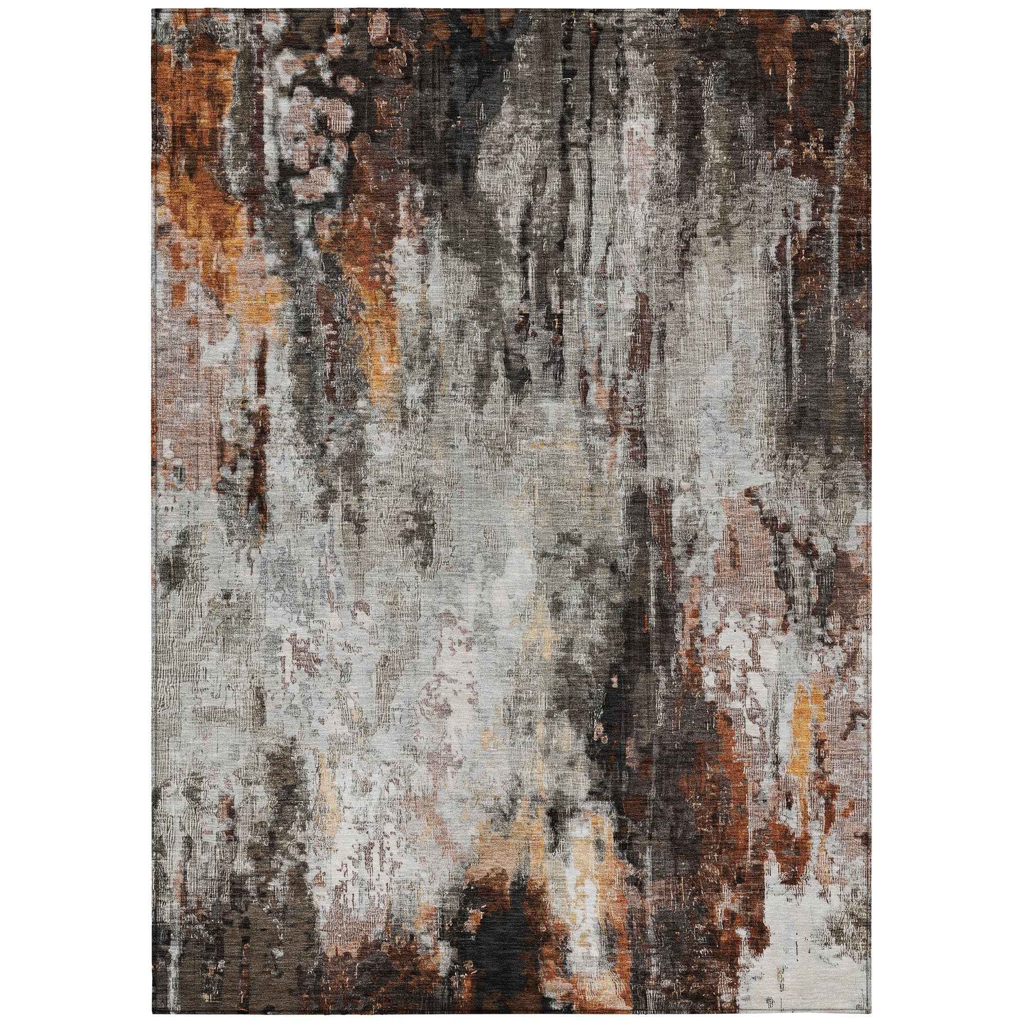 8' X 10' Gray Rust And Ivory Abstract Washable Indoor Outdoor Area Rug