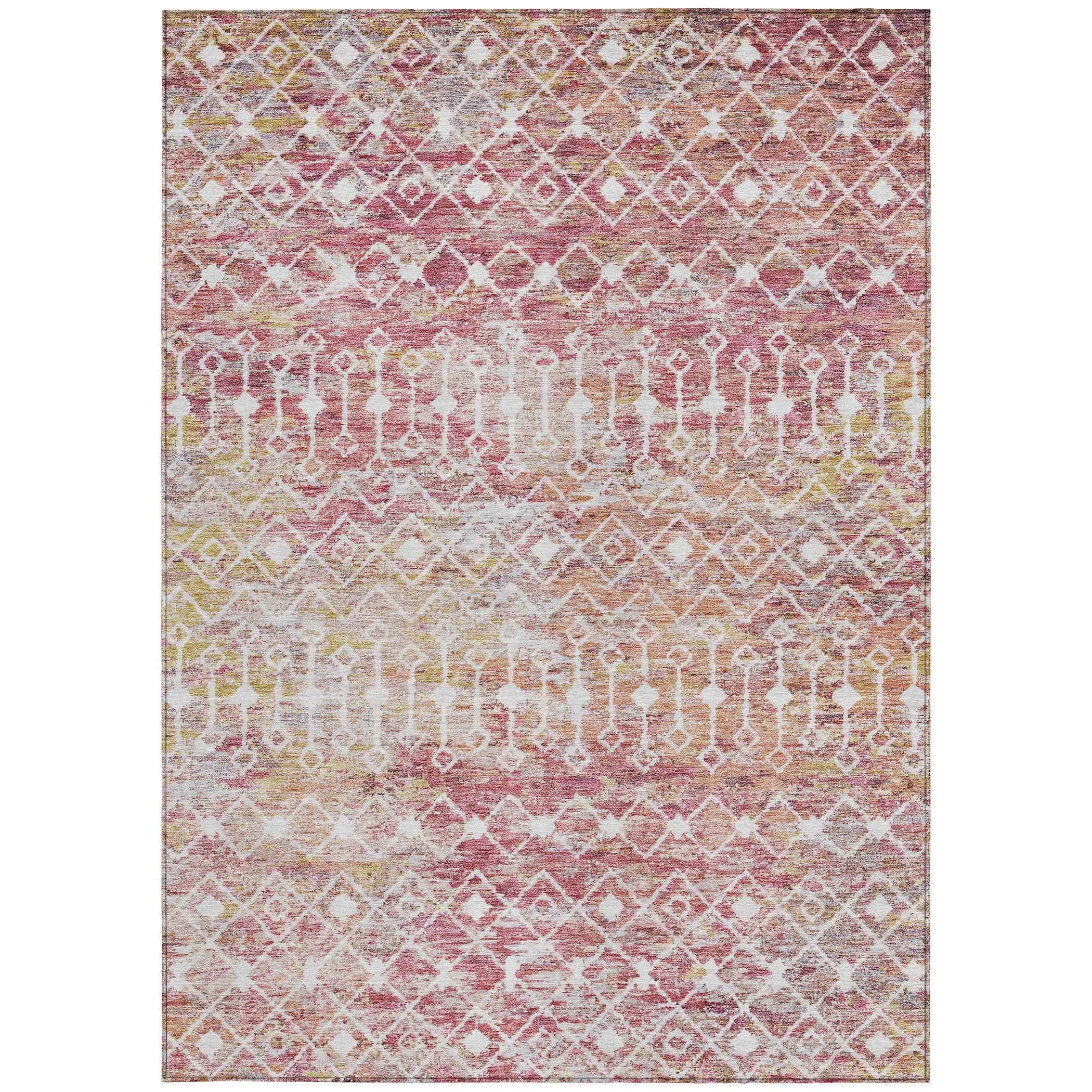 3' X 5' Pink And Ivory Argyle Washable Indoor Outdoor Area Rug