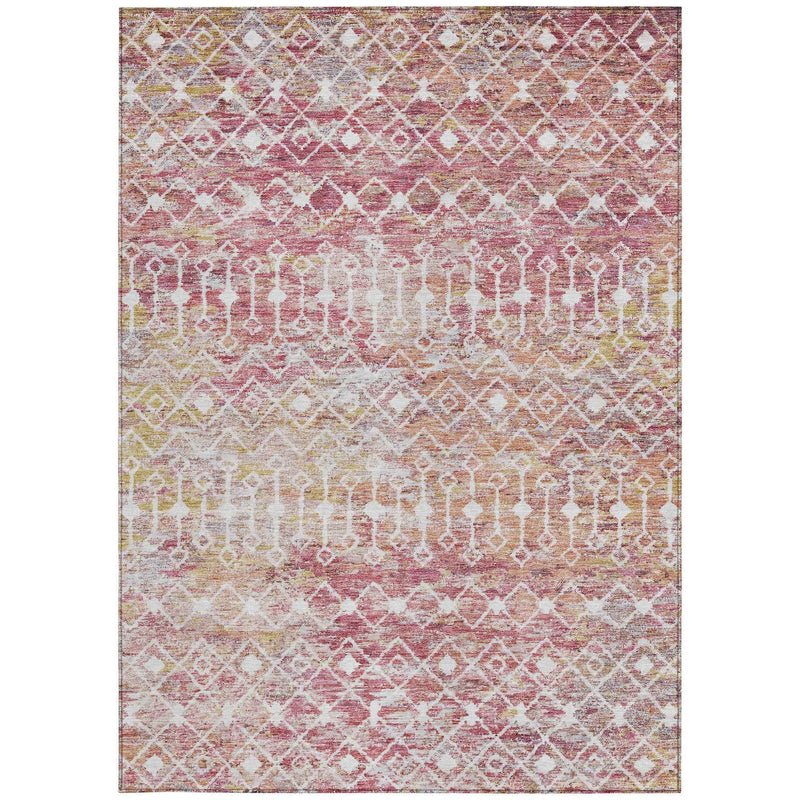 3' X 5' Pink And Ivory Argyle Washable Indoor Outdoor Area Rug