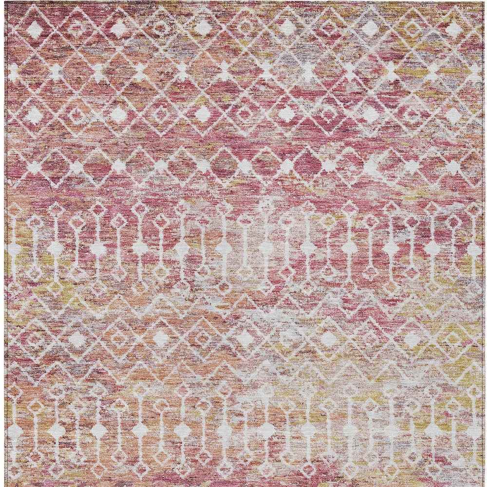 3' X 5' Pink And Ivory Argyle Washable Indoor Outdoor Area Rug
