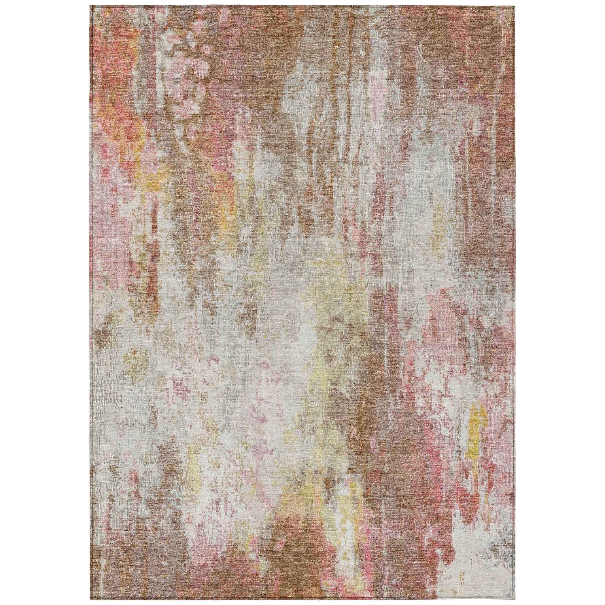 3' X 5' Tan Mauve And Ivory Abstract Washable Indoor Outdoor Area Rug