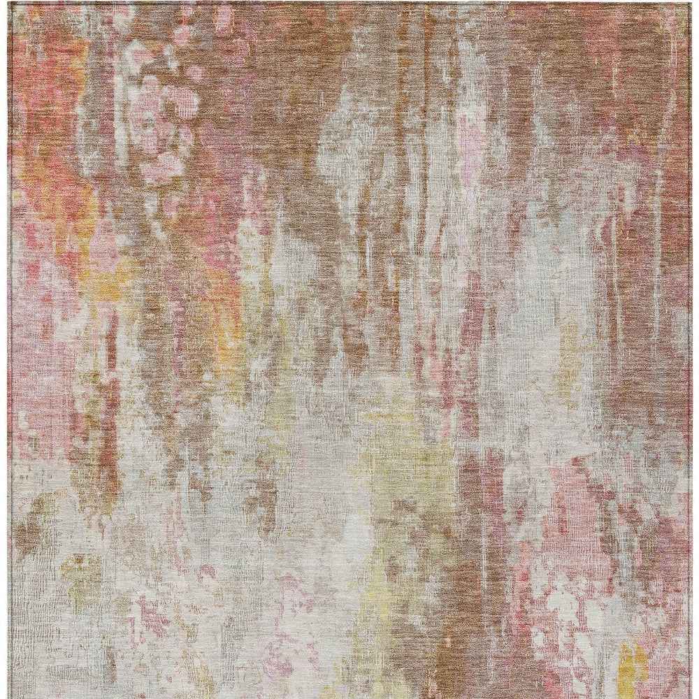 3' X 5' Tan Mauve And Ivory Abstract Washable Indoor Outdoor Area Rug