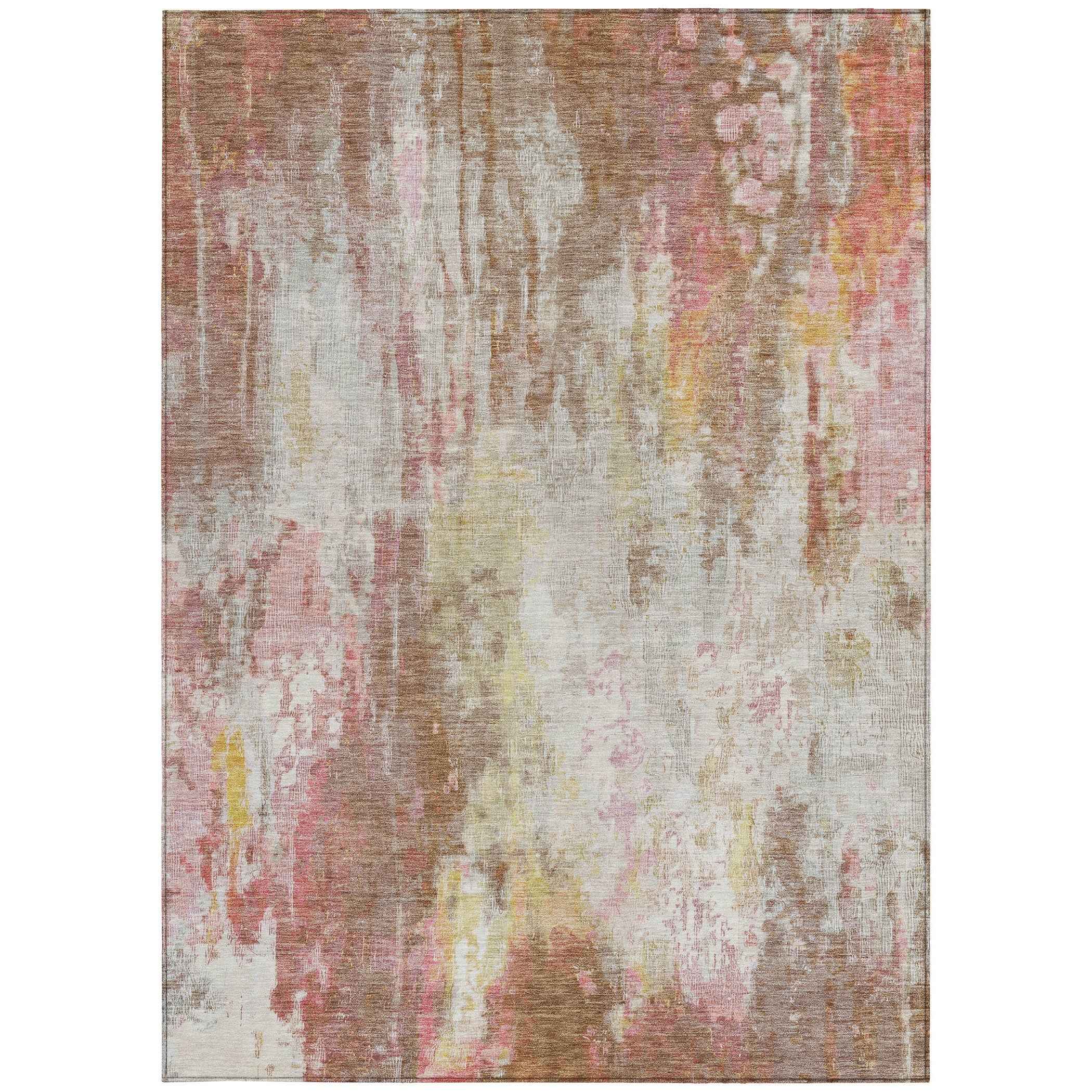 3' X 5' Tan Mauve And Ivory Abstract Washable Indoor Outdoor Area Rug