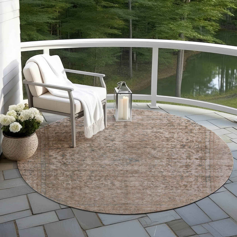 8' Brown And Beige Round Abstract Washable Indoor Outdoor Area Rug