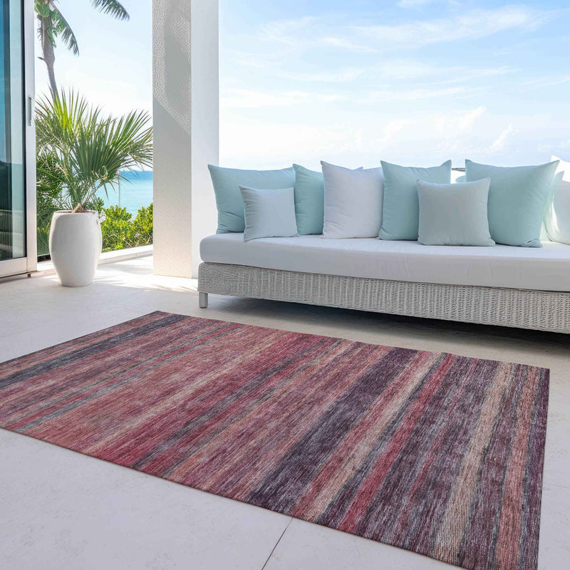 9' X 12' Rust And Blush Striped Washable Indoor Outdoor Area Rug