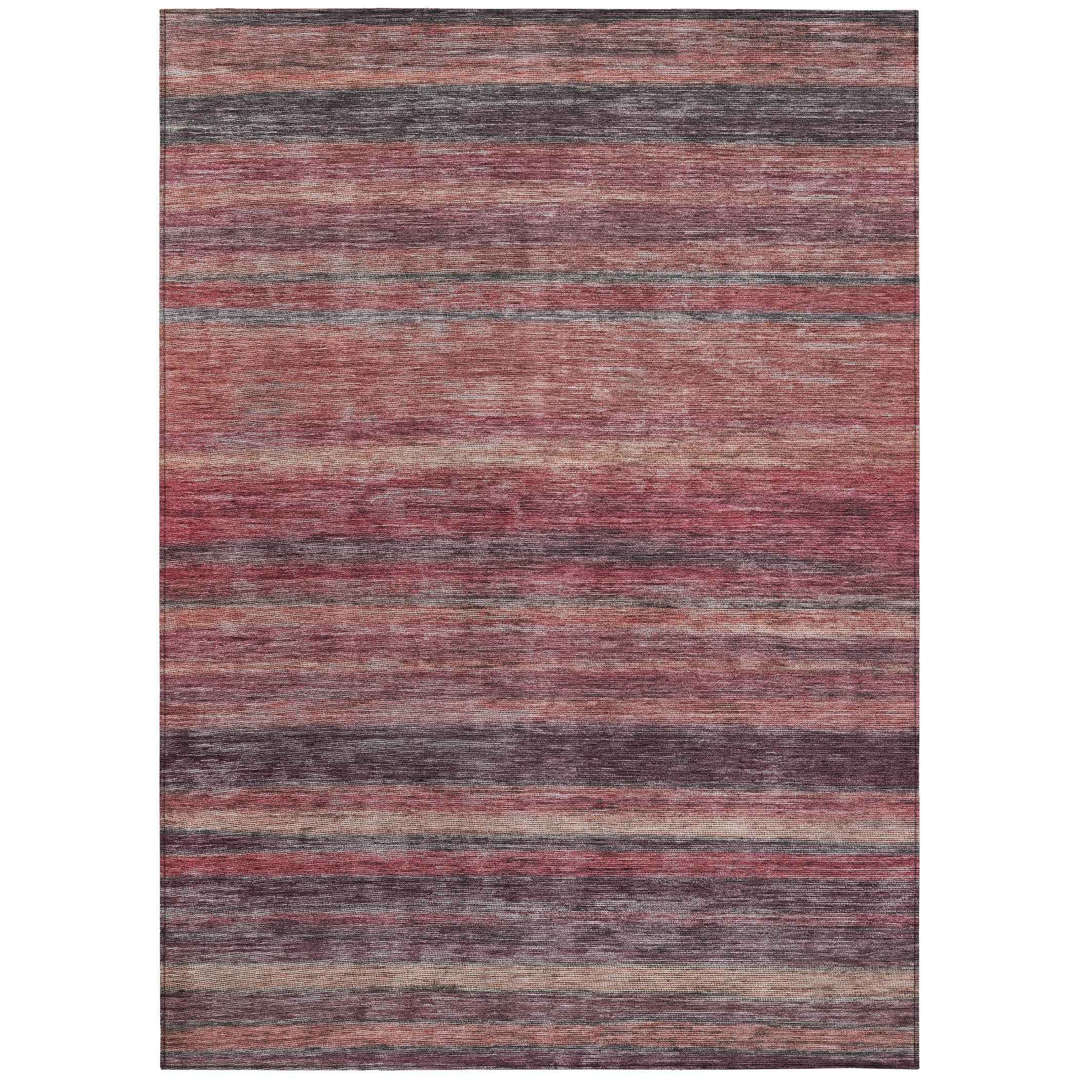 9' X 12' Rust And Blush Striped Washable Indoor Outdoor Area Rug