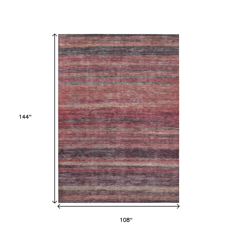 9' X 12' Rust And Blush Striped Washable Indoor Outdoor Area Rug