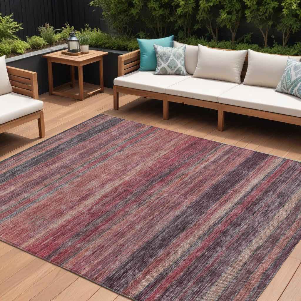 9' X 12' Rust And Blush Striped Washable Indoor Outdoor Area Rug