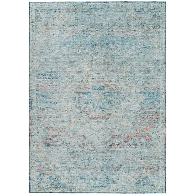 8' X 10' Sky Blue And Blush Medallion Washable Indoor Outdoor Area Rug