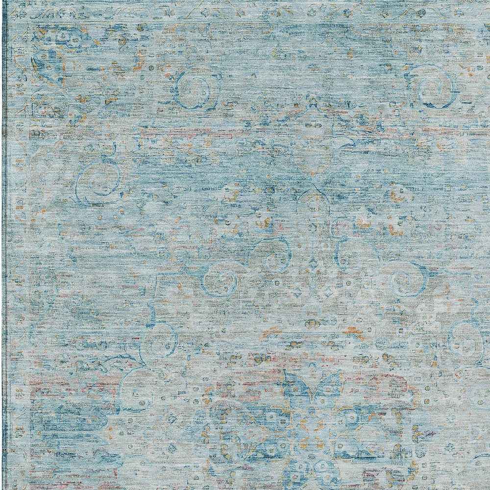 8' X 10' Sky Blue And Blush Medallion Washable Indoor Outdoor Area Rug