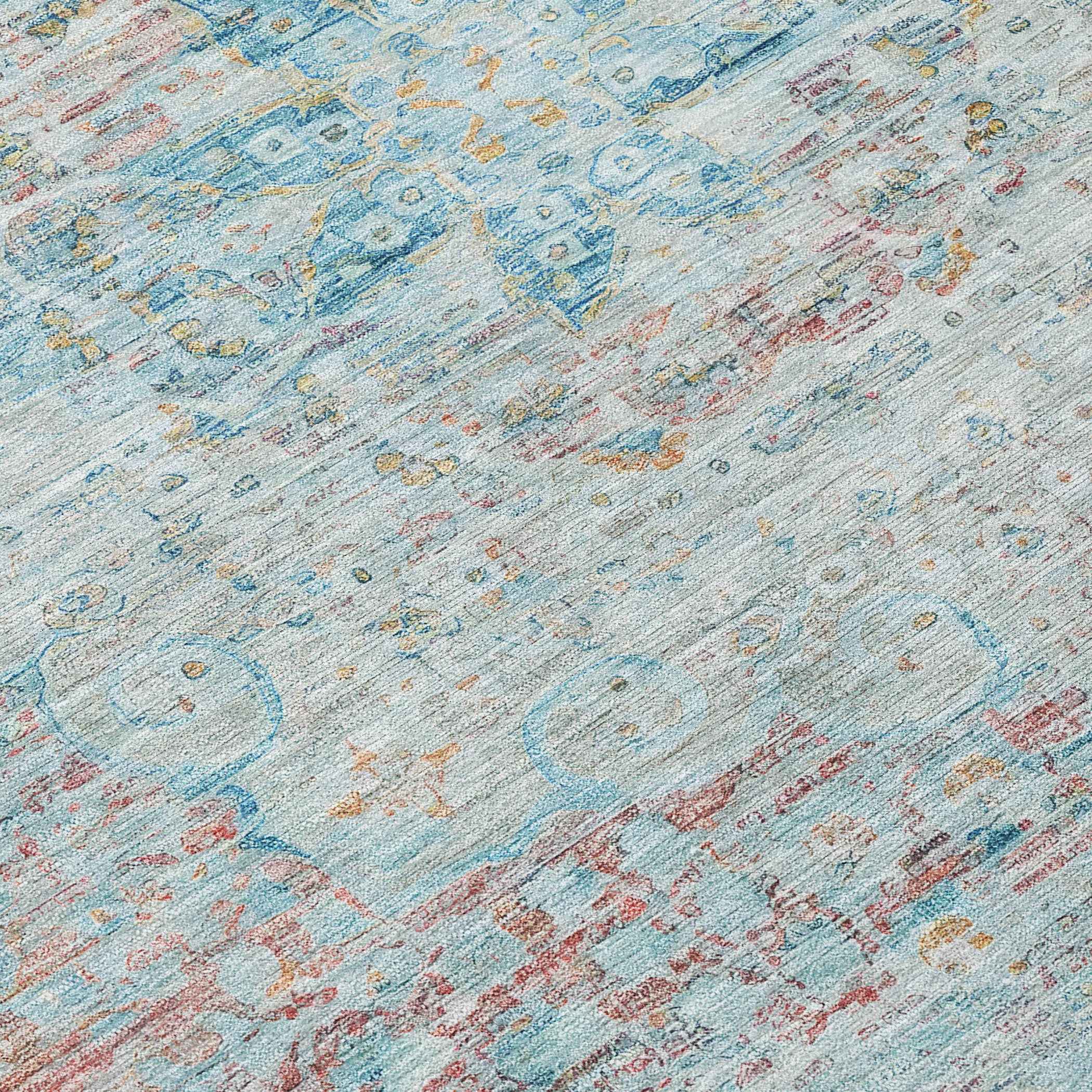 8' X 10' Sky Blue And Blush Medallion Washable Indoor Outdoor Area Rug