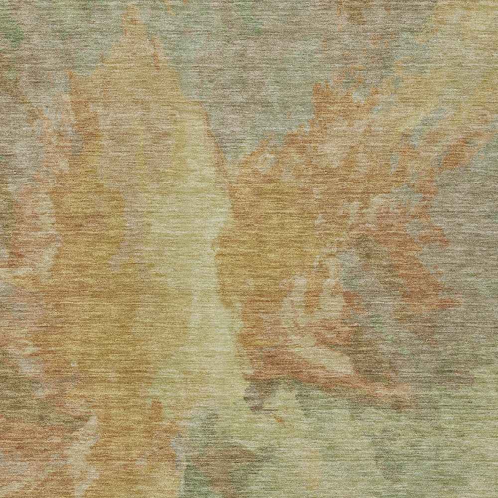 10' X 14' Artichoke Green And Gold Abstract Washable Indoor Outdoor Area Rug