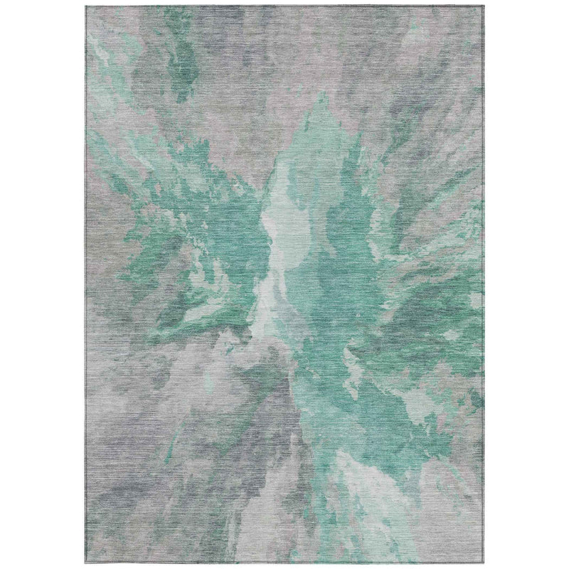 8' X 10' Teal Blue And Lavender Abstract Washable Indoor Outdoor Area Rug
