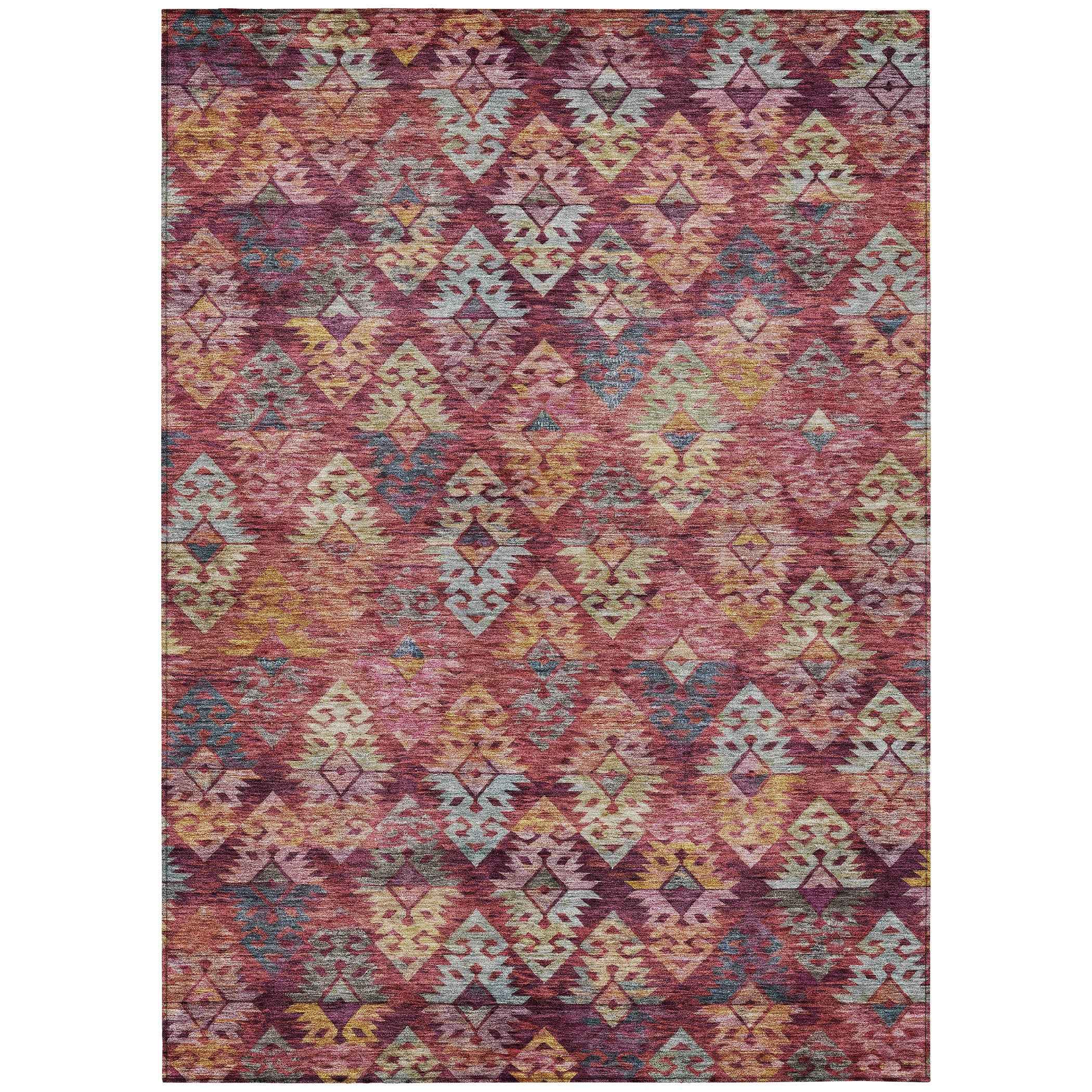 8' X 10' Rust Gold And Blush Aztec Washable Indoor Outdoor Area Rug