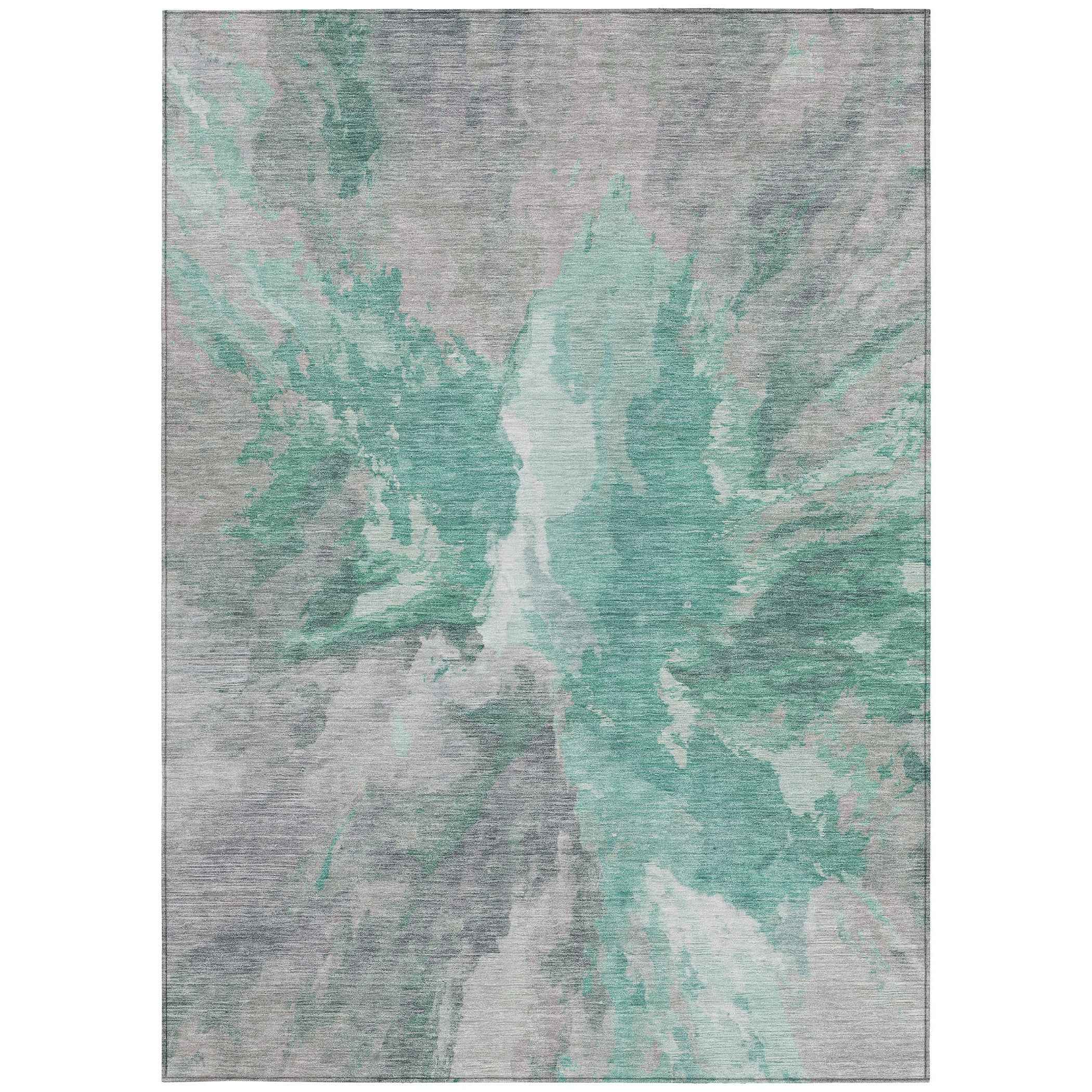 3' X 5' Teal Blue And Lavender Abstract Washable Indoor Outdoor Area Rug