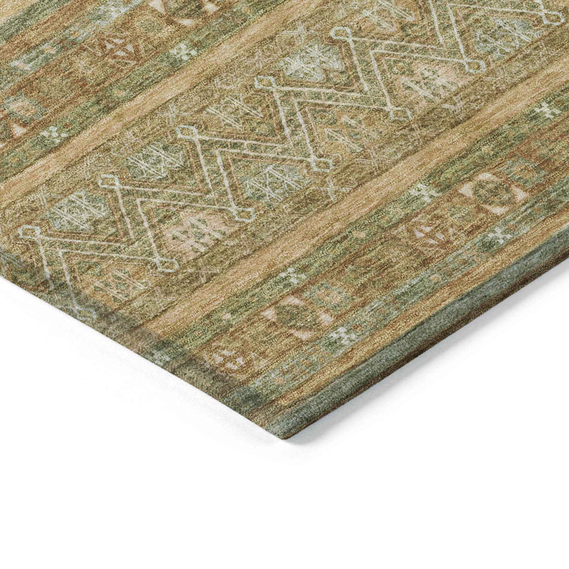 9' X 12' Artichoke Green Gold And Beige Southwestern Washable Indoor Outdoor Area Rug