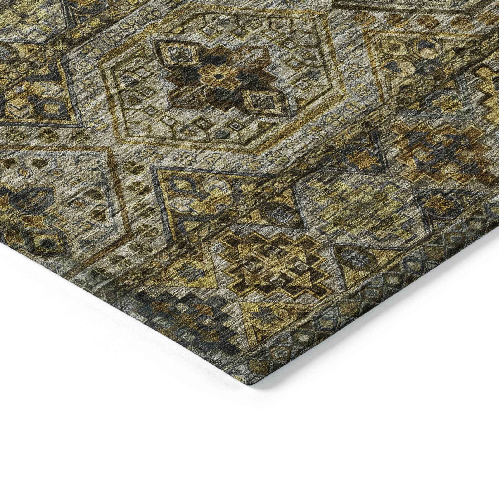 9' X 12' Gray Gold And Brown Medallion Washable Indoor Outdoor Area Rug