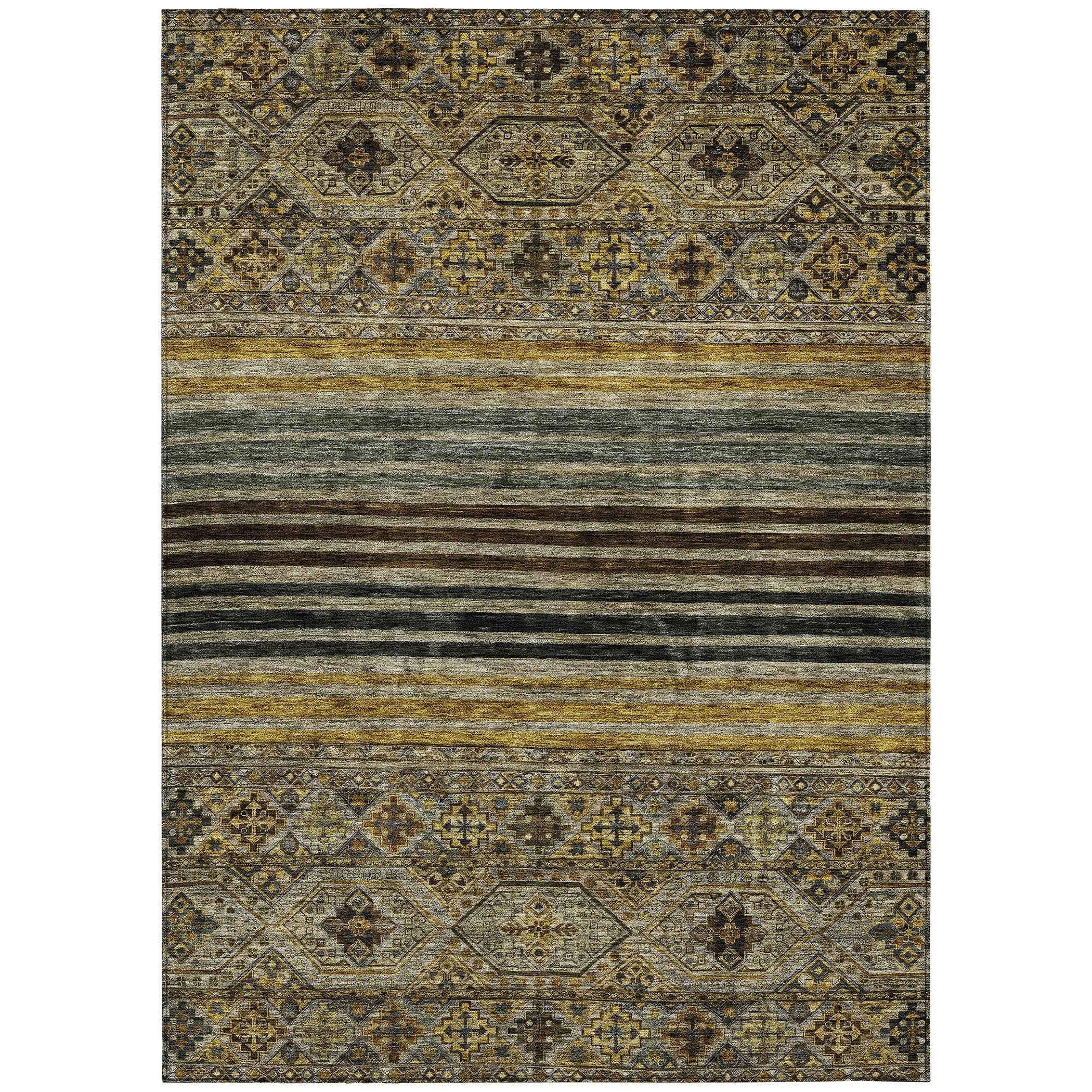 9' X 12' Gray Gold And Brown Medallion Washable Indoor Outdoor Area Rug
