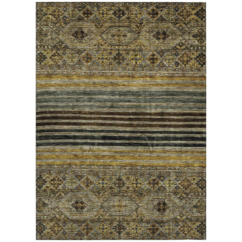9' X 12' Gray Gold And Brown Medallion Washable Indoor Outdoor Area Rug