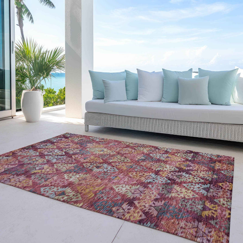 5' X 8' Rust Gold And Blush Aztec Washable Indoor Outdoor Area Rug