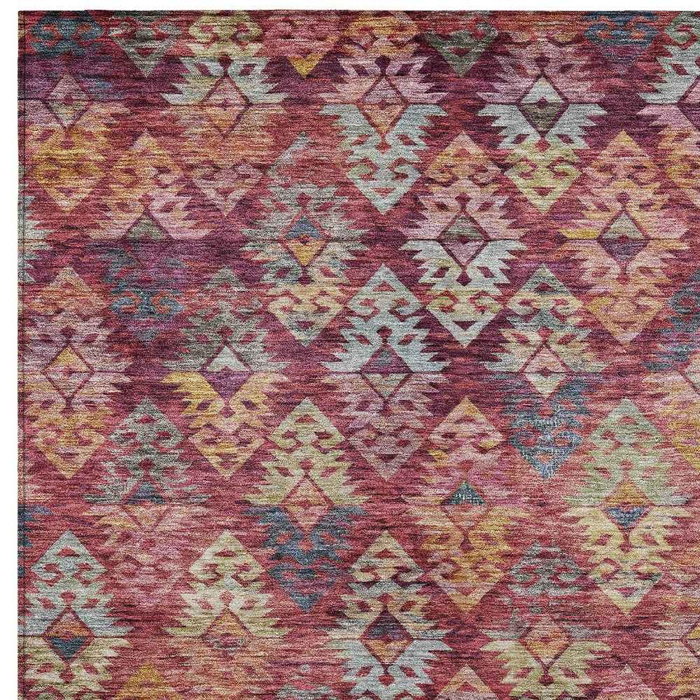 5' X 8' Rust Gold And Blush Aztec Washable Indoor Outdoor Area Rug