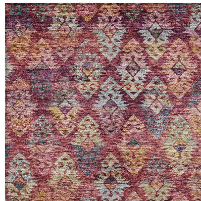 5' X 8' Rust Gold And Blush Aztec Washable Indoor Outdoor Area Rug