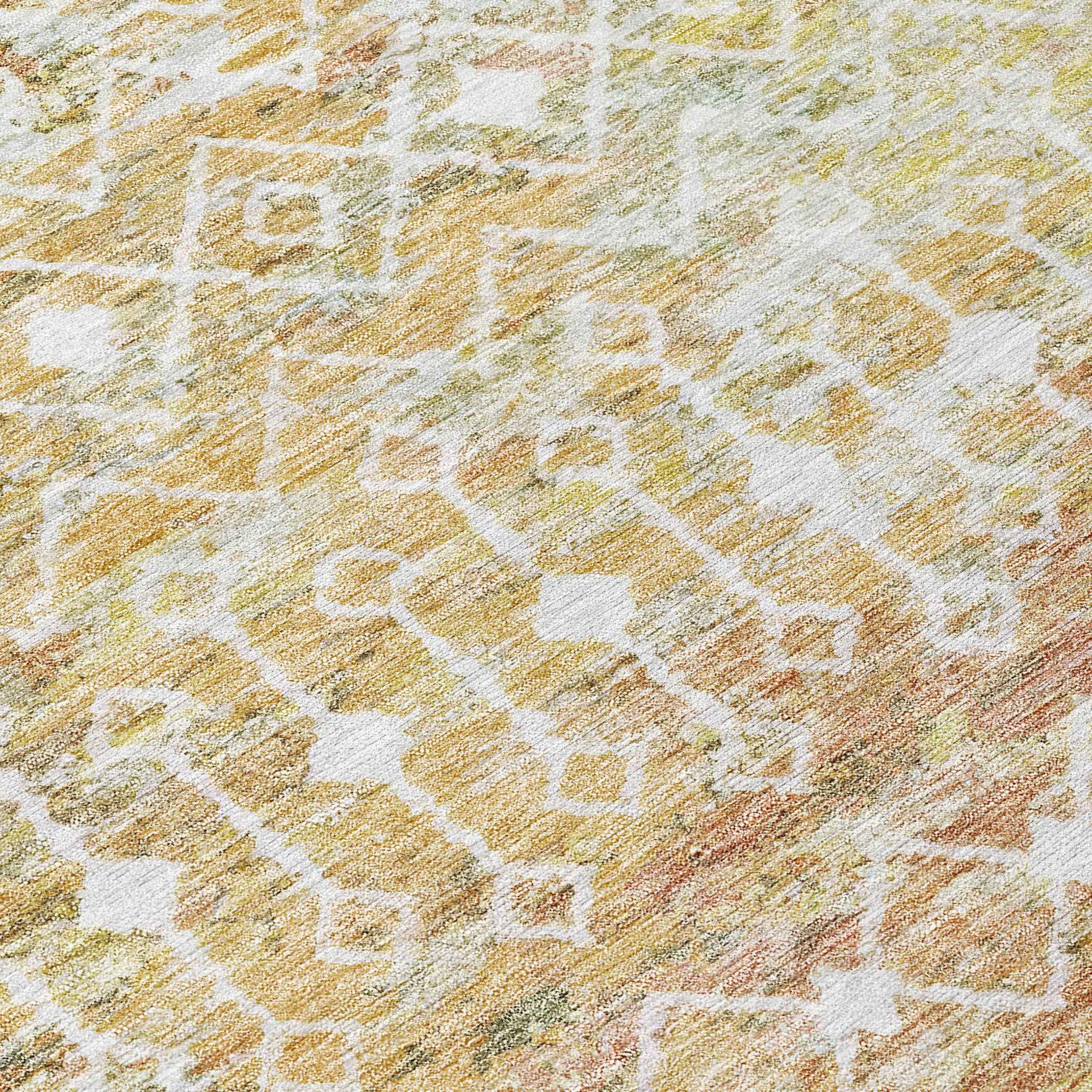 8' Peach And Ivory Round Argyle Washable Indoor Outdoor Area Rug